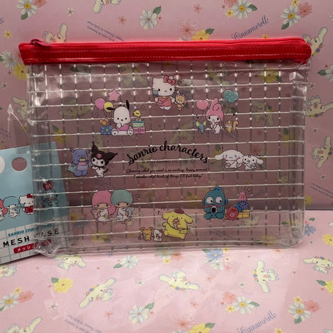 Mixed Characters Mesh Like Vinyl Zip Pouch