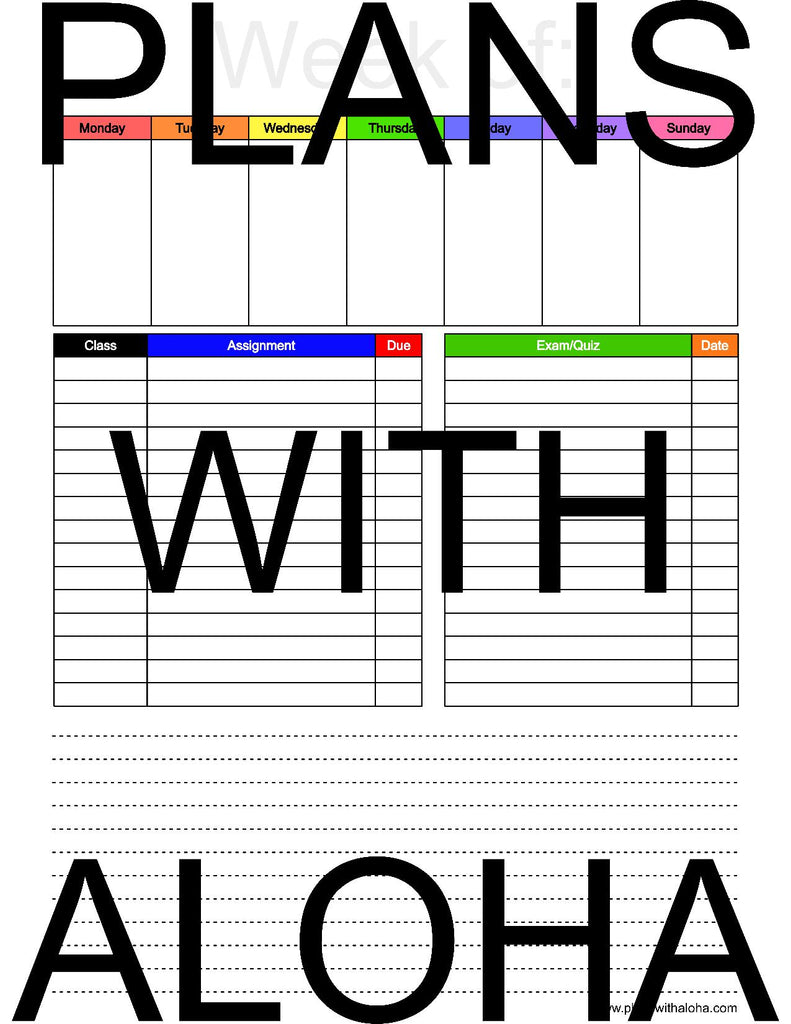 School Weekly Planner Page