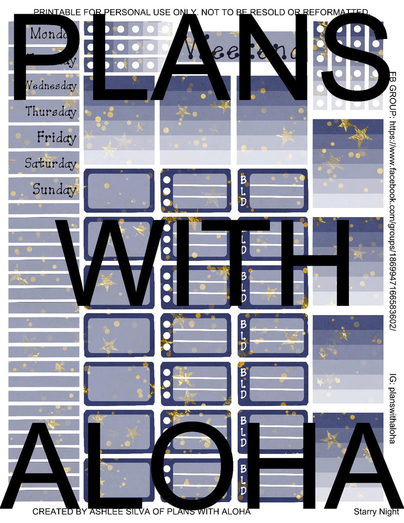 Simple Starry Night Digital Download Weekly Kit