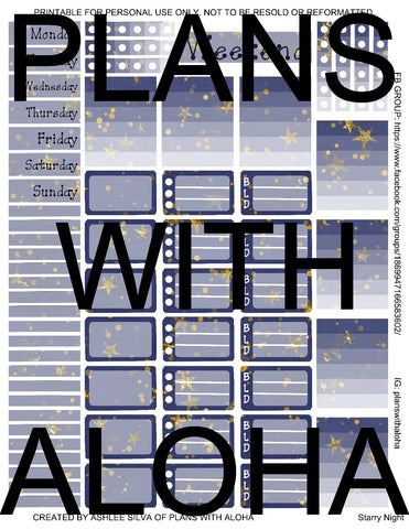 Simple Starry Night Digital Download Weekly Kit